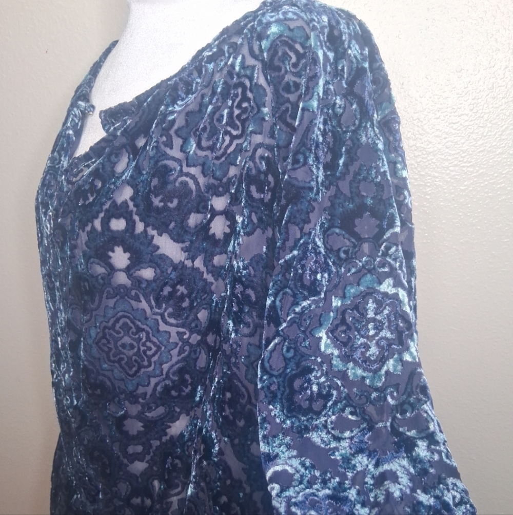 Faded Glory Purple Blue Floral Velvet Blouse 3/4 Sleeve XXL - Picture 6 of 16